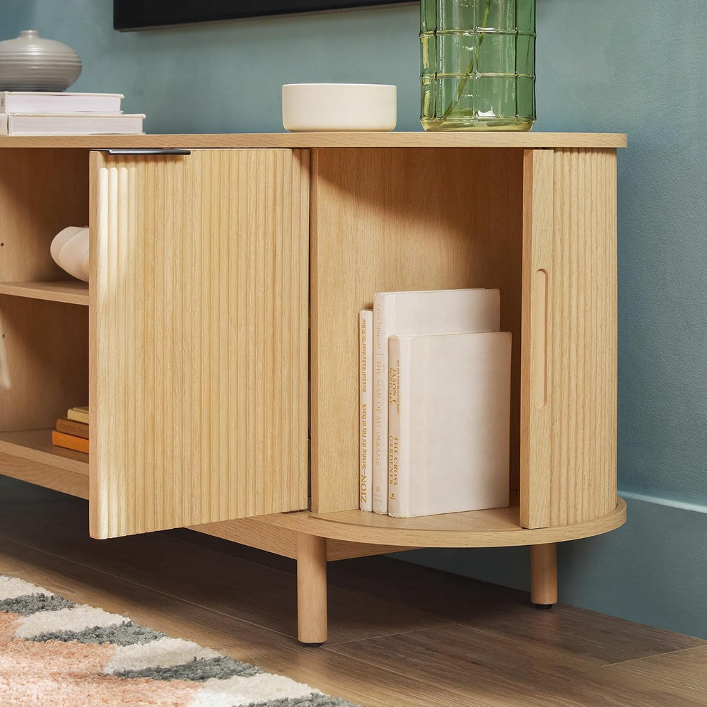 Walker Edison Modern Curved Reeded TV Stand for TVs up to 70 Inches, Credenza...