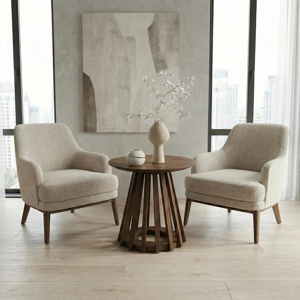 DUOMAY Modern Solid Wood Round Side Table with Geometric Base, Wood Accent En...