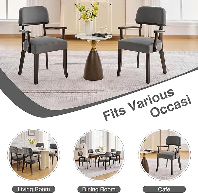 Velvet Dining Chairs with Arms, Upholstered Dining Room Chairs with Hardwood ...