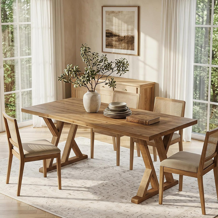 63" Farmhouse Solid Wood Dining Table for 4-6, Wooden Rectangular Rustic Kitchen Dinner Table with Heavy-Duty Legs for Living Room, Dining Room, Brown