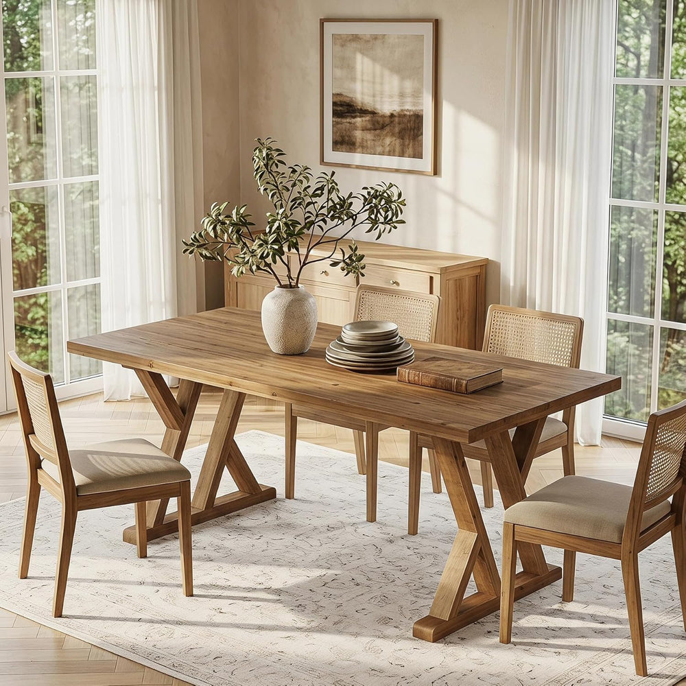 63" Farmhouse Solid Wood Dining Table for 4-6, Wooden Rectangular Rustic...
