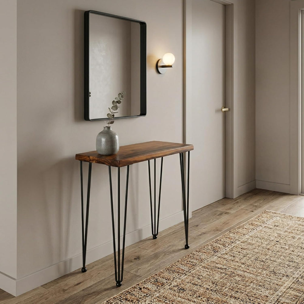 Walnut Solid Wood Side Table - 24 W 12 D Narrow End Table for Living Room, Ha...