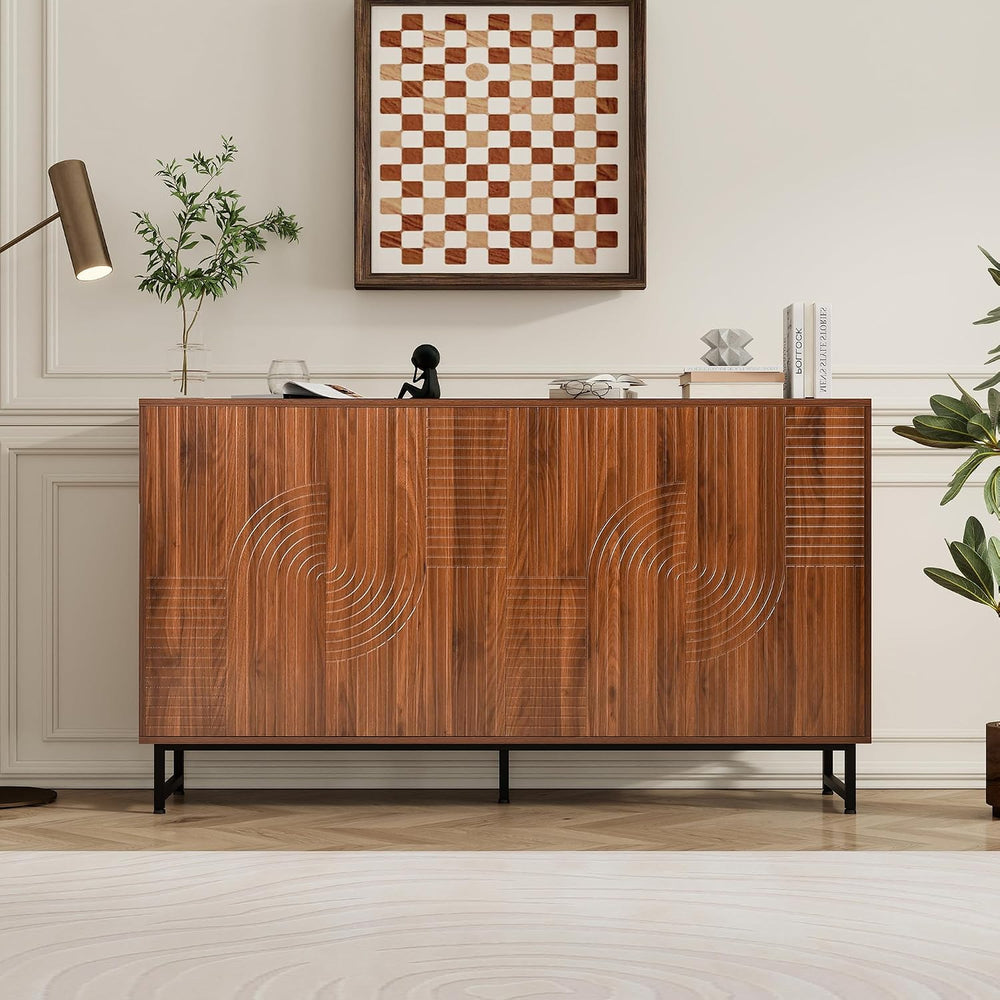 Mid-Century Modern Walnut Sideboard Buffet Cabinet, 59*16*33 inches Geometric...