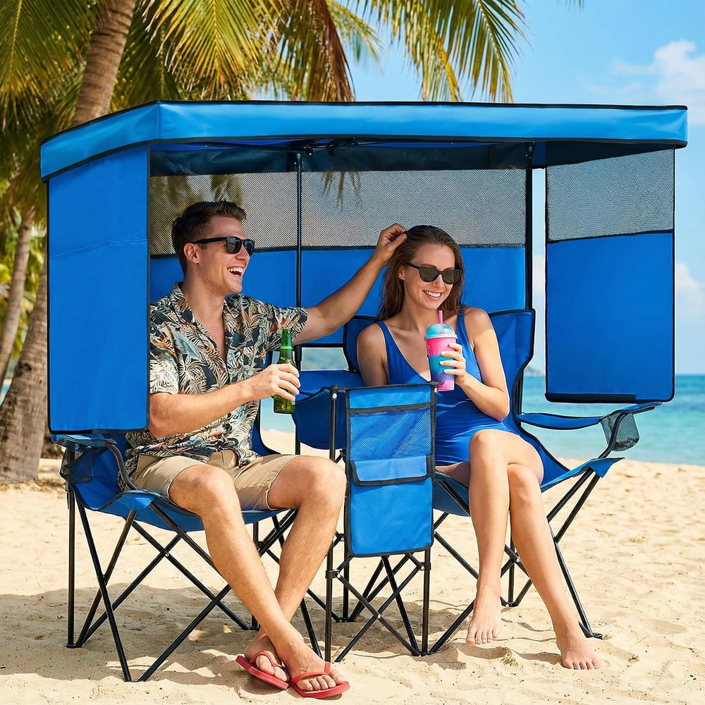 Double Beach Chair with Canopy Shade Oversized Camping Chairs with Canopy, Co...