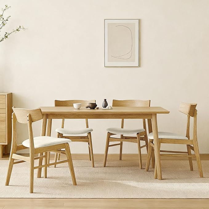 Wooden Dining Chairs Set of 6, Upholstered Modern Dining Room Chairs, Mid Cen...