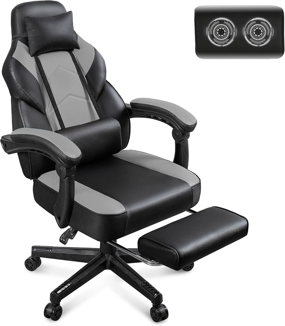 Gaming Chair for Adults, Grey Video Game Chair with Footrest, Big and Tall Ga...
