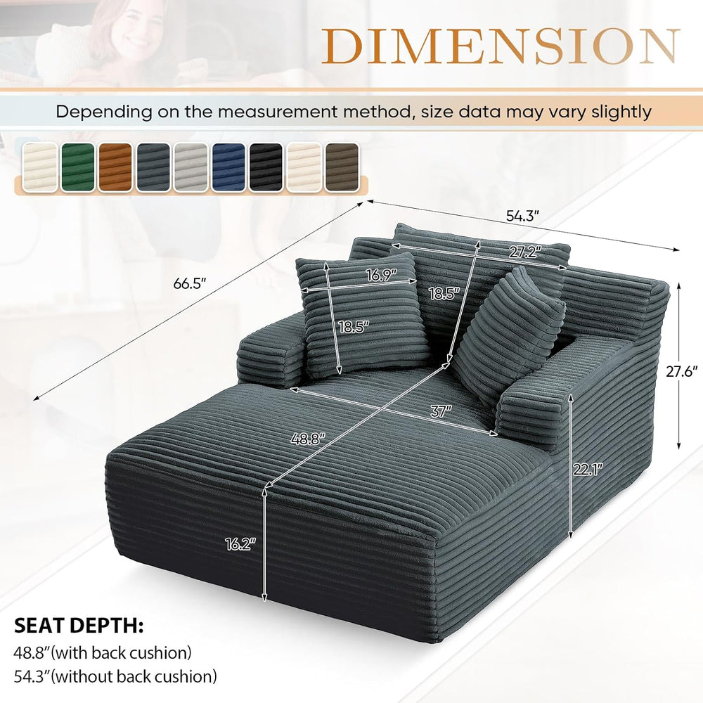 Antetek Oversized Chaise Lounge Chair Indoor, Modern 50-inch Upholstered Cord...