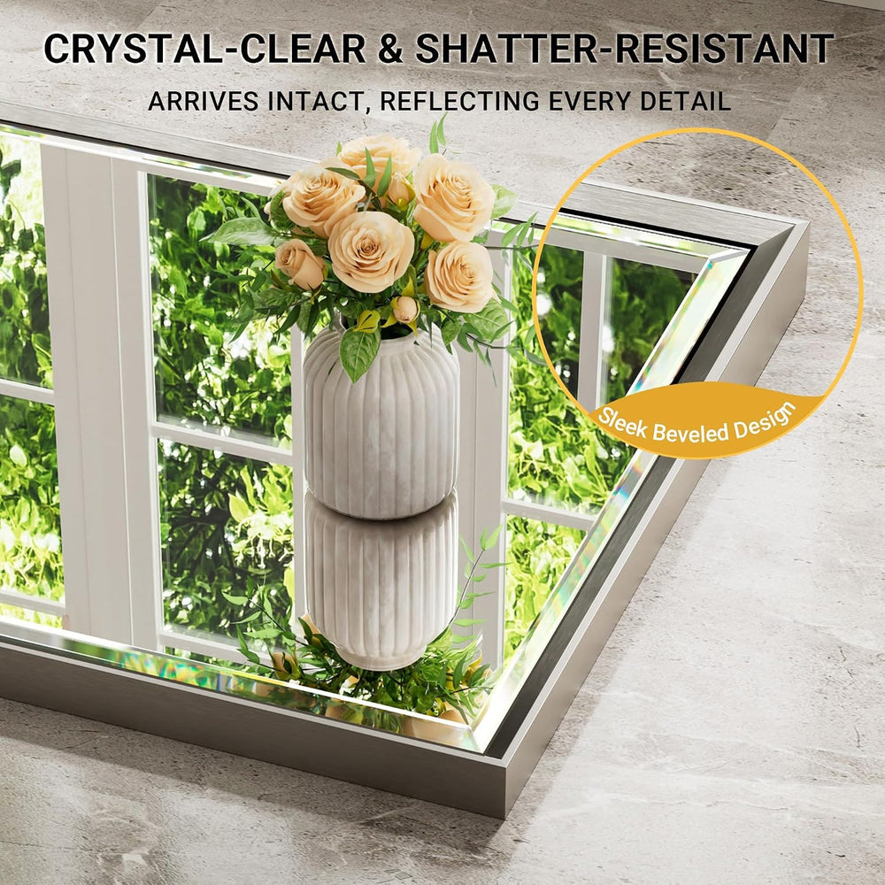 16x60 Inch Brushed Nickel Rectangle Full Length Mirror with Beveled Edges, An...