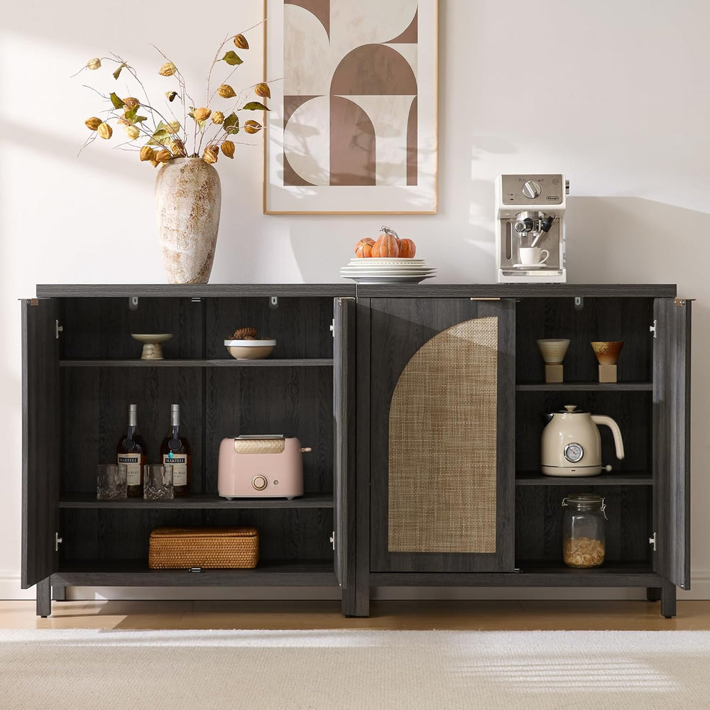 SICOTAS 102"W Rattan Sideboard Buffet Cabinet Set of 3, Modern Credenza ...