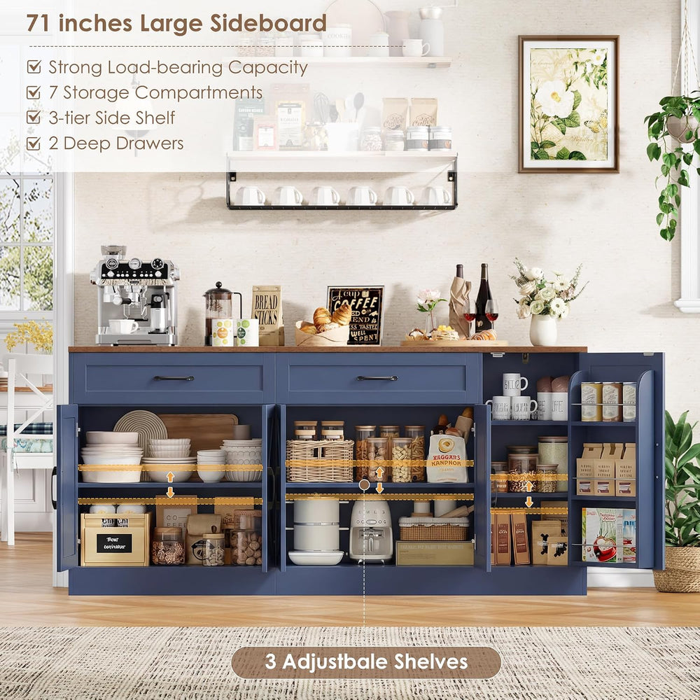 BOTLOG 71” Large Sideboard Buffet Cabinet with Storage, Farmhouse Buffet Cabi...