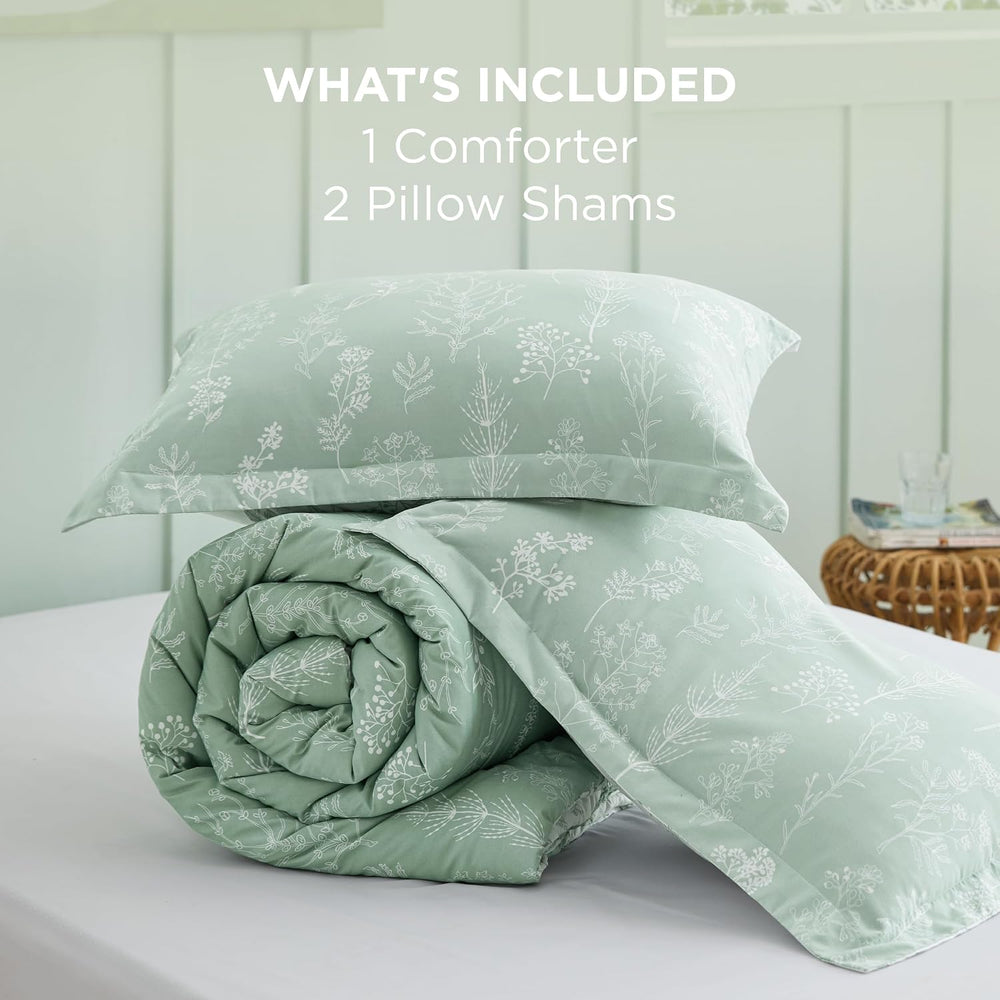 Bedsure Queen Size Comforter Set,Sage Green Bedding Set Reversible Floral