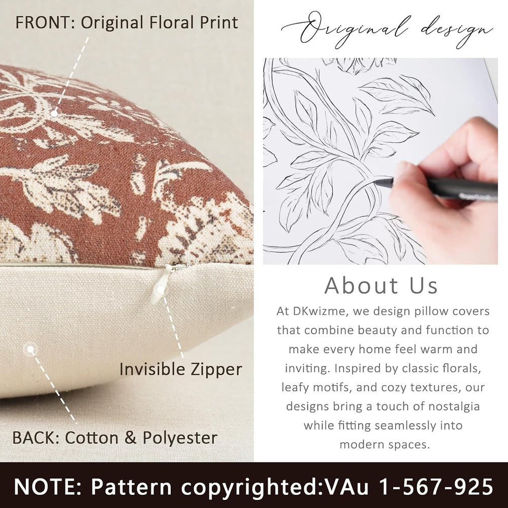 Fall Pillow Covers 24x24 Set of 2 Printed Floral Throw Pillows Farmhouse Pill...