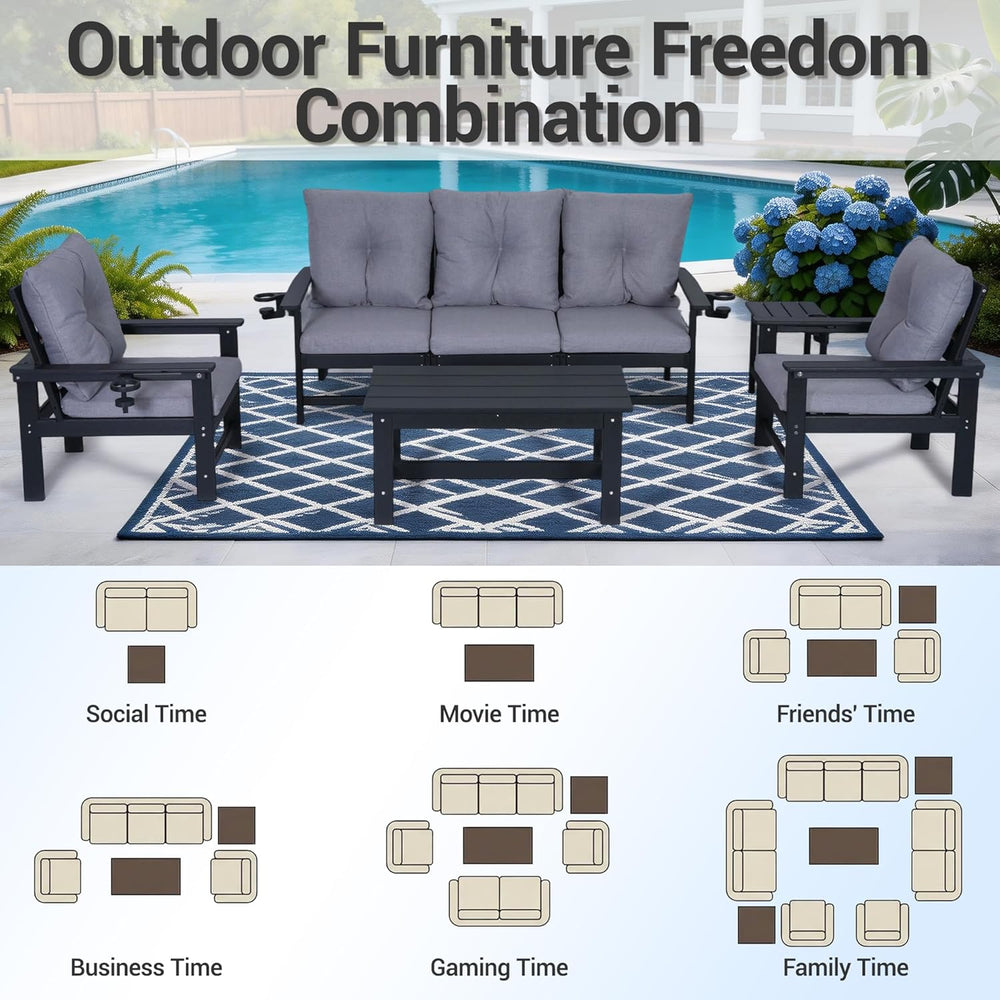 Set of 2 HDPE Adirondack Patio Armchairs, All Weather Outdoor Lounge Chairs w...