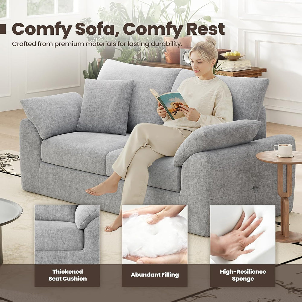 75.6" Cloud Boneless Sofa, Loveseat Couches with 4 Pillows, Modern Livin...