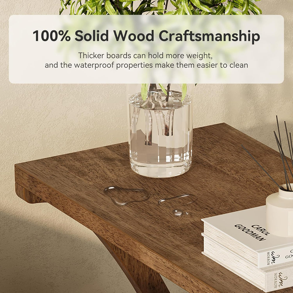 Solid Wood End Table with Storage Shelf, Small Accent Table for Living Room, ...