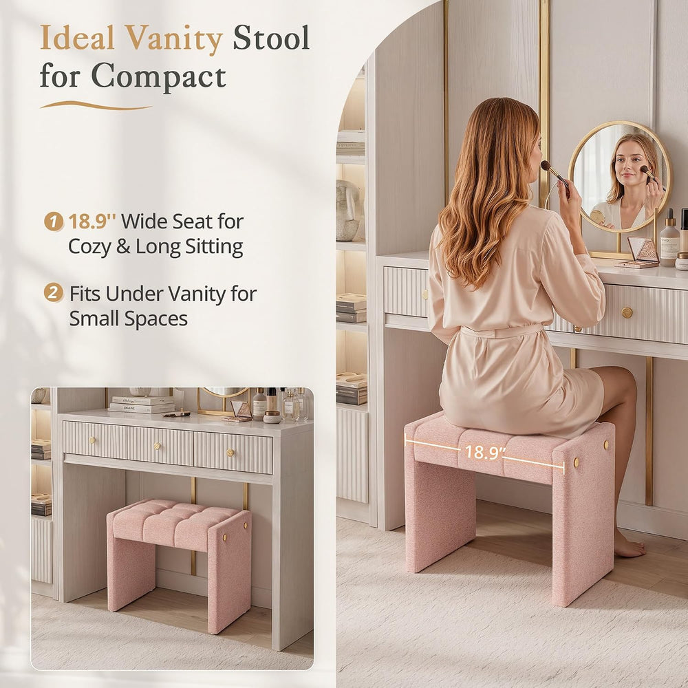 LUE BONA Modern Grid Tufted Vanity Bench Stool, 4.33'' Thick Chenille...