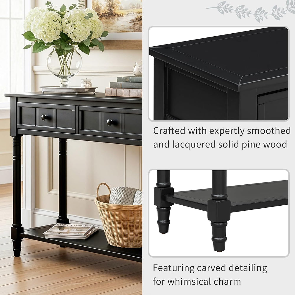 P PURLOVE Console Table Sideboard Wooden Sofa Table with 2 Drawers and Bottom...