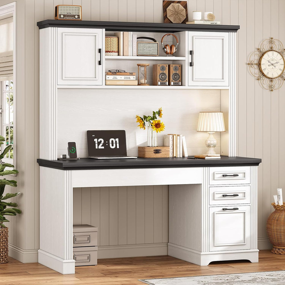 SEDETA Farmhouse Computer Desk with Hutch and 3 Drawers, 47.2" Executive...