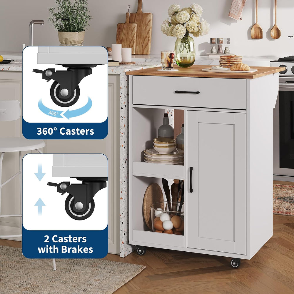 Garvee Kitchen Island with Drop Leaf, Rolling Kitchen Island on Wheels with S...