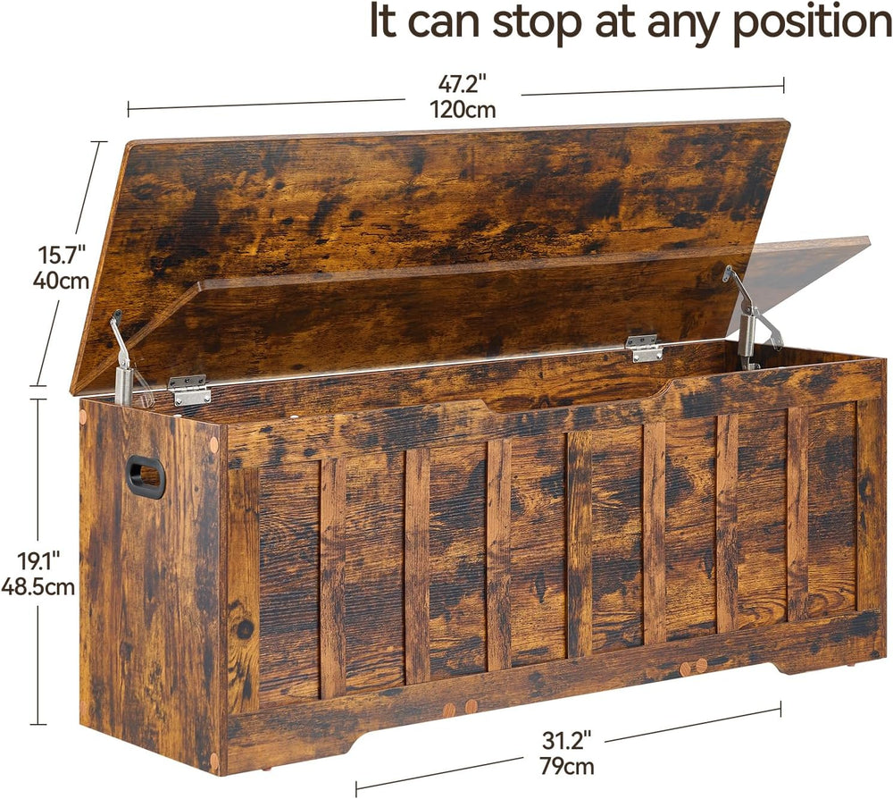 VANKILEY 47.2" Storage Chest Extra Large, Wooden Storage Bench,Rustic Brown