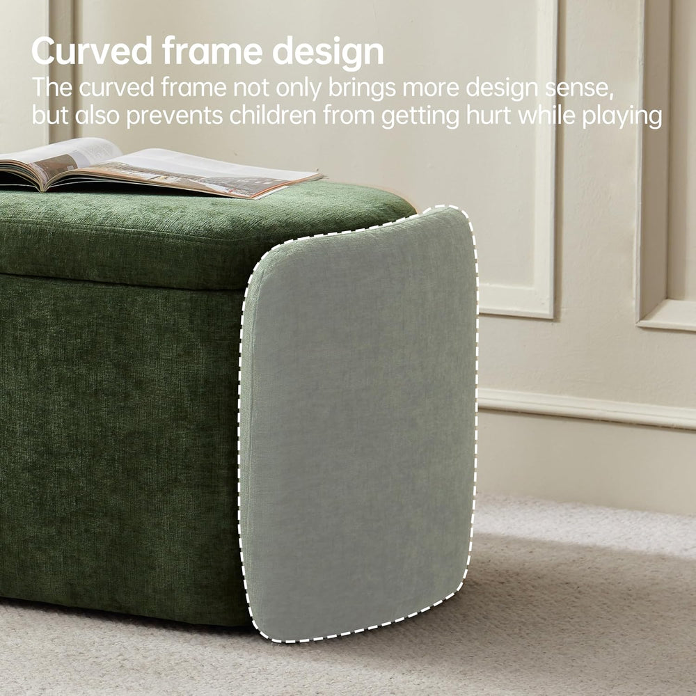 VKNOW Storage Bench, Upholstered Storage Ottoman Bench with Hinge, Green | Ot...