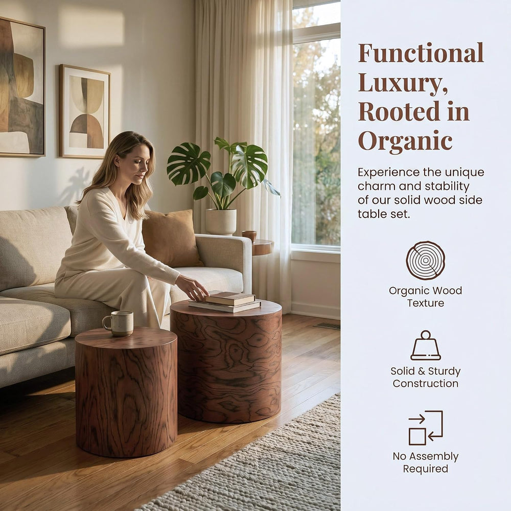 Round Nesting Coffee Table Set of 2, Modern Circle Accent End Table | Wooden ...
