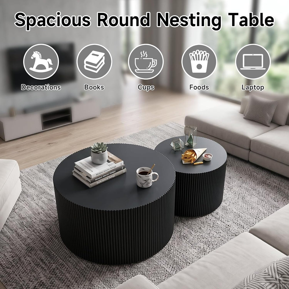Nesting Round Coffee Table Set of 2 Black No Assembly | Nesting Coffee Tables...