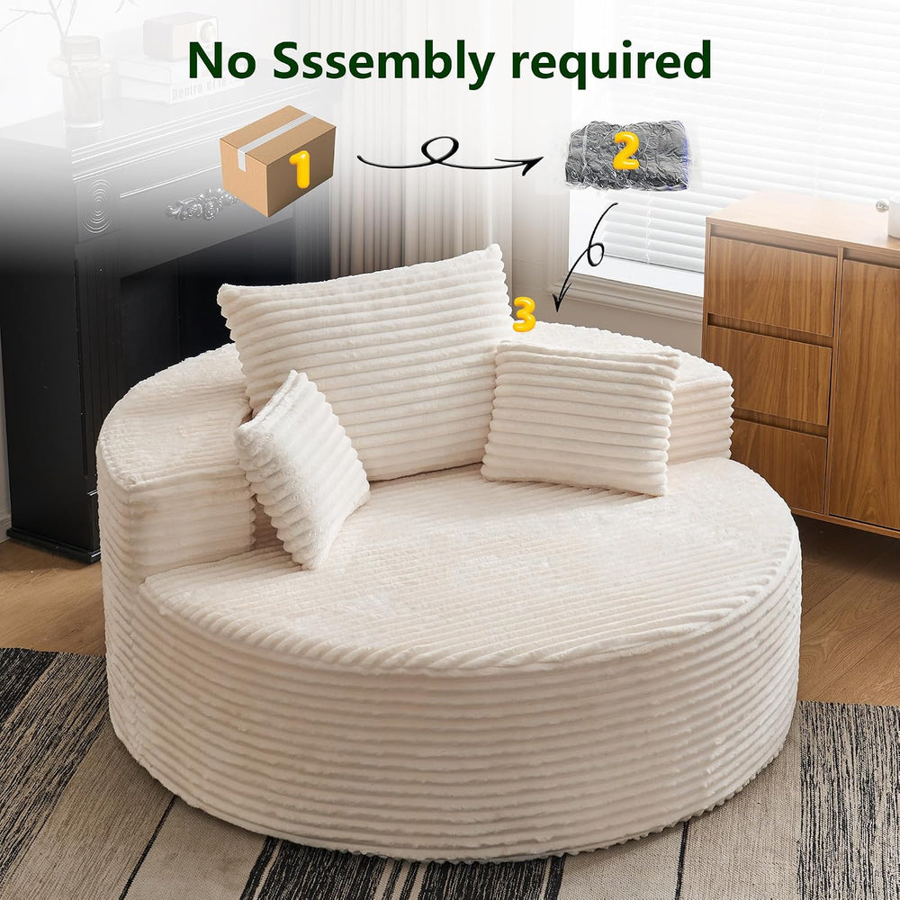 ClinQ 55" Oversized Round Chaise Lounge Chair Indoor, 2.5CM Corduroy Cha...