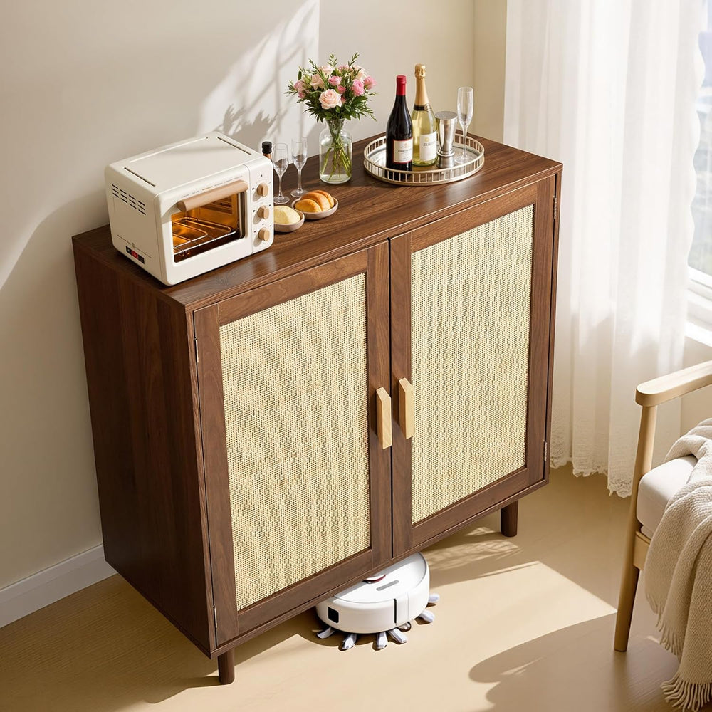VEVOR Rattan Cabinet, Rattan Storage Cabinet with 2 Magnetic Doors and Adjust...