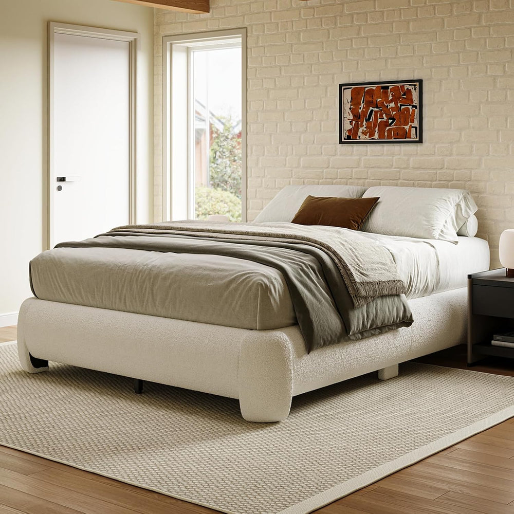 Cloud Full Size Platform Bed Frame, Soft Boucle Bed Frame with Round Corner, ...