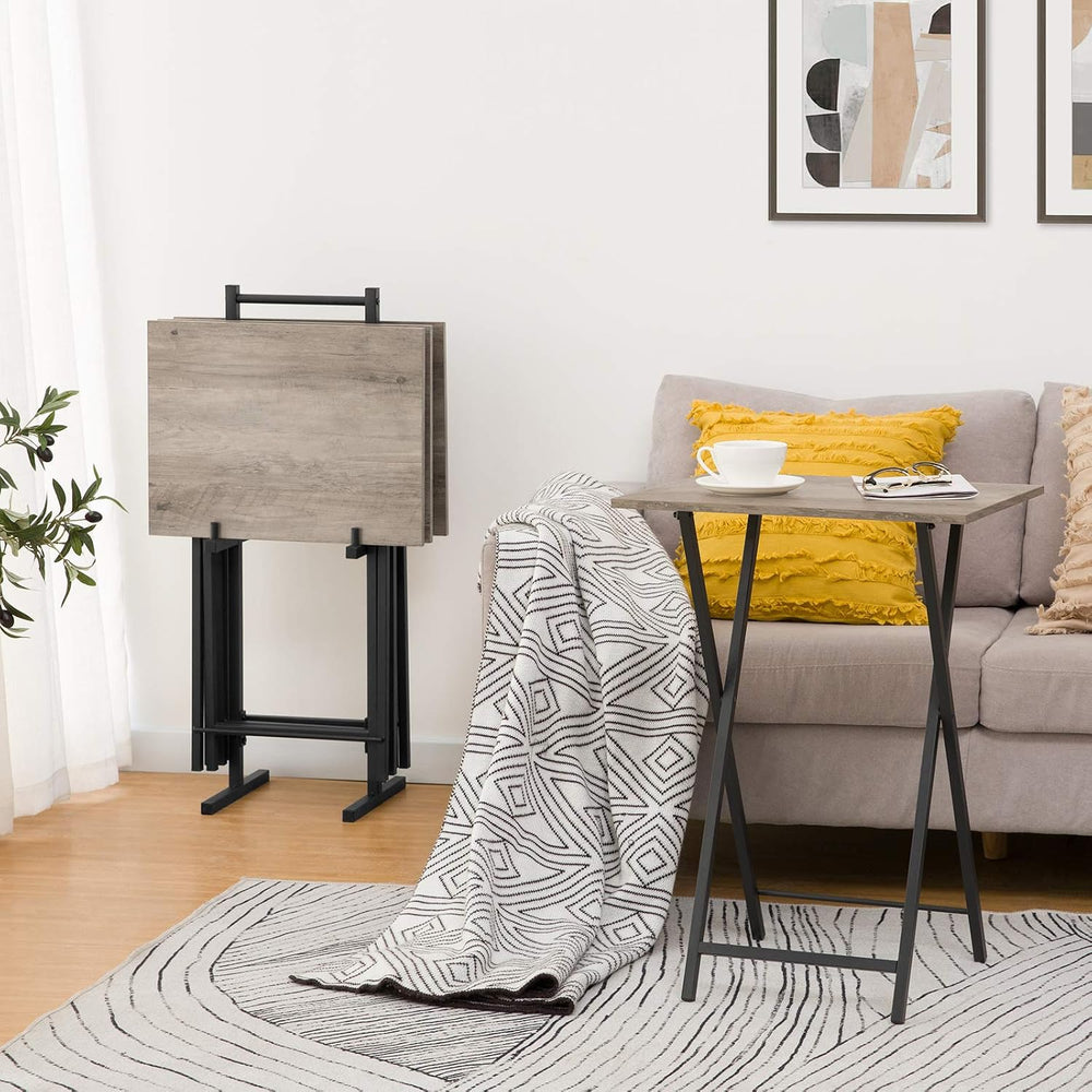 HOOBRO Folding TV Tray Tables, Set of 4 TV Trays with Storage Rack, Industria...