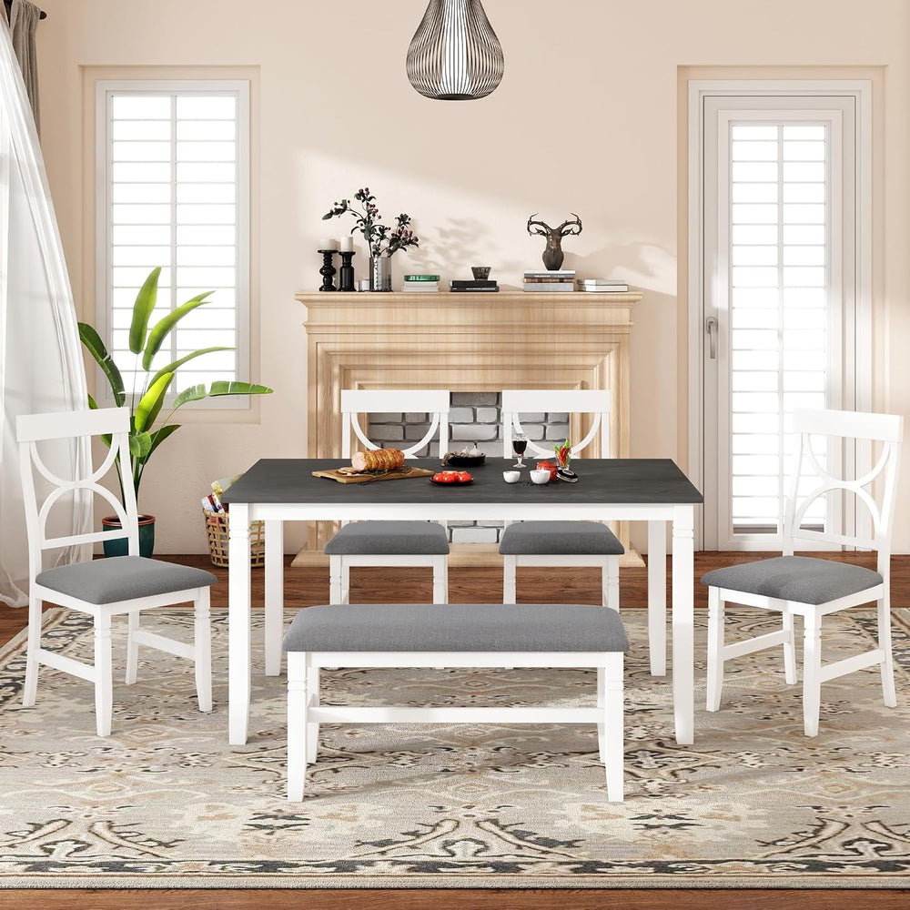 LUMISOL 6 Piece Kitchen Dining Room Table Set with Chairs and Bench Solid Woo...