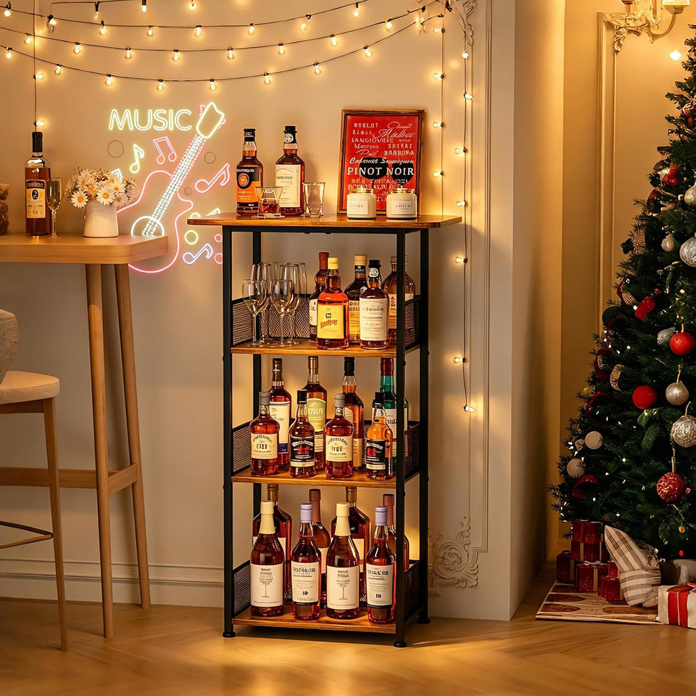 Eyteenokk Wine Rack Freestanding Floor:4 Tier Whiskey Wine Rack Mini Bar Cart...