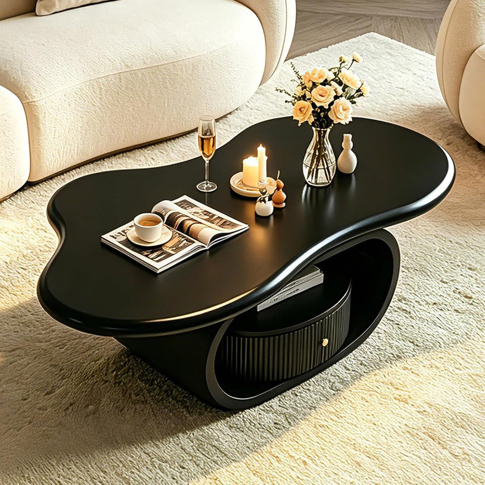 Irregular Cloud Coffee Table with Storage Drawer, Modern Center Tables
