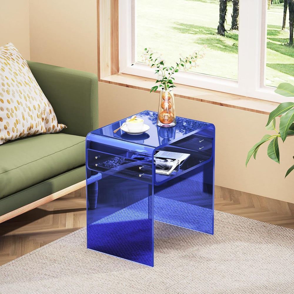 Acrylic Side Table, Royal Blue, Small | Bedside Table Nightstand, 40 x 30 x 5...