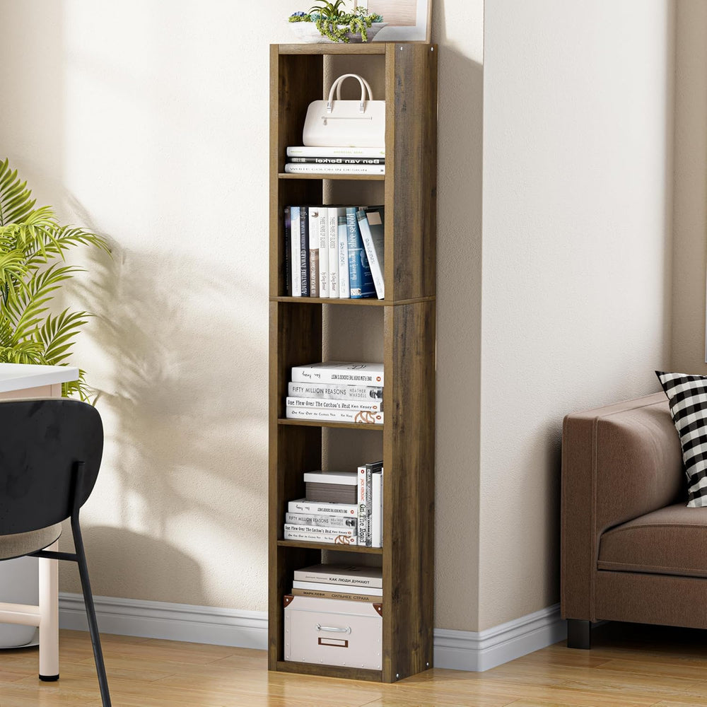 Tall Cube Storage Organizer Bookcase, 5 Tier 11 inch Open Back Cubical Shelf ...