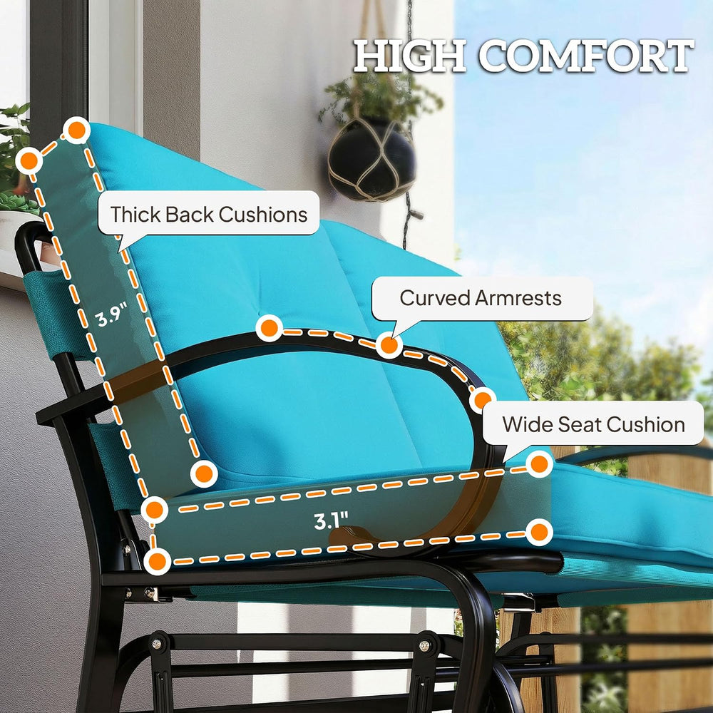 Outsunny Outdoor Glider Bench 2-Person Patio Rocker Tufted Cushions Blue