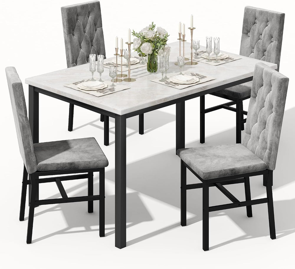 Hooseng Dining Table Set for 4, Faux Marble Small Kitchen Table Chairs Set of...