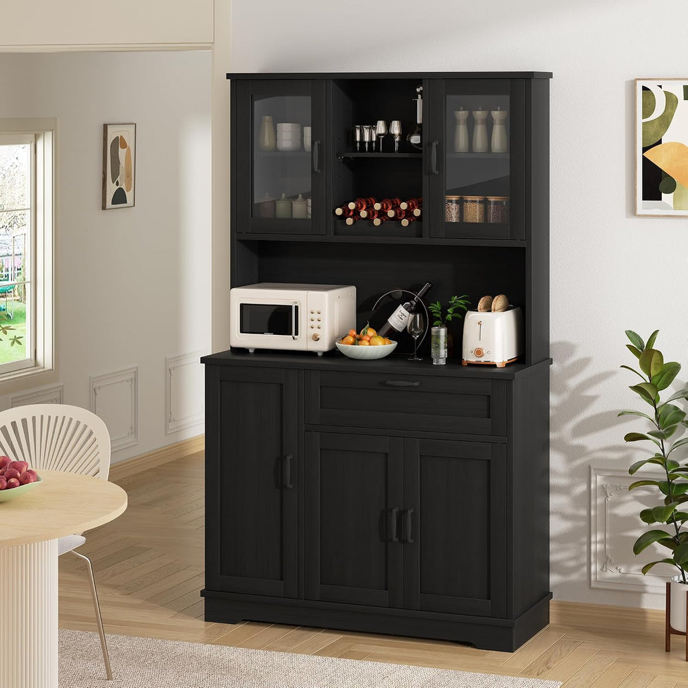 Shintenchi 68" Kitchen Pantry Storage Cabinet, with Microwave Stand, Bla...