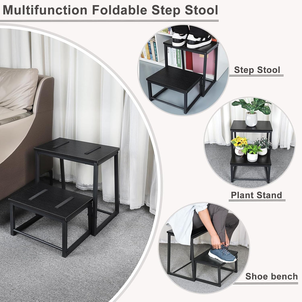 Vrisa Step Stool for Adults Wooden 2 Steps Footstool Heavy Duty RV Bedside St...