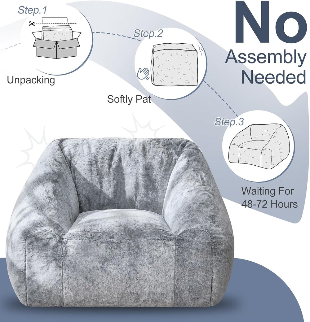 Hobestluk Bean Bag Chair Plush Accent Chair Armrest Living Room Adult Grey | ...
