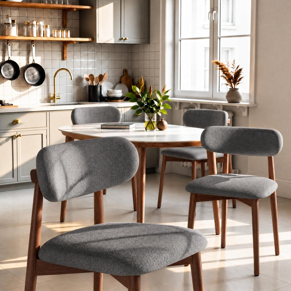 Solid Wood Dining Chairs Set of 4, Mid‑Century Modern Square Seat Cushion Cha...