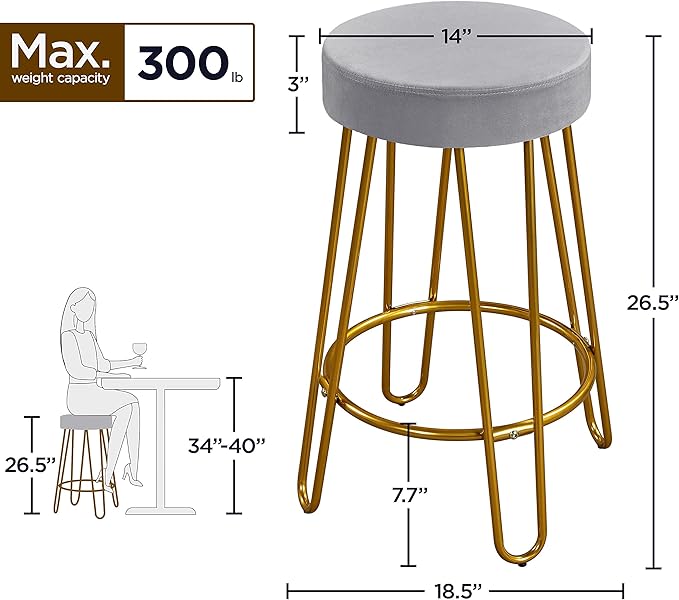 Yaheetech Bar Stools Set of 2, Velvet Round Counter Stools, Backless Counter ...