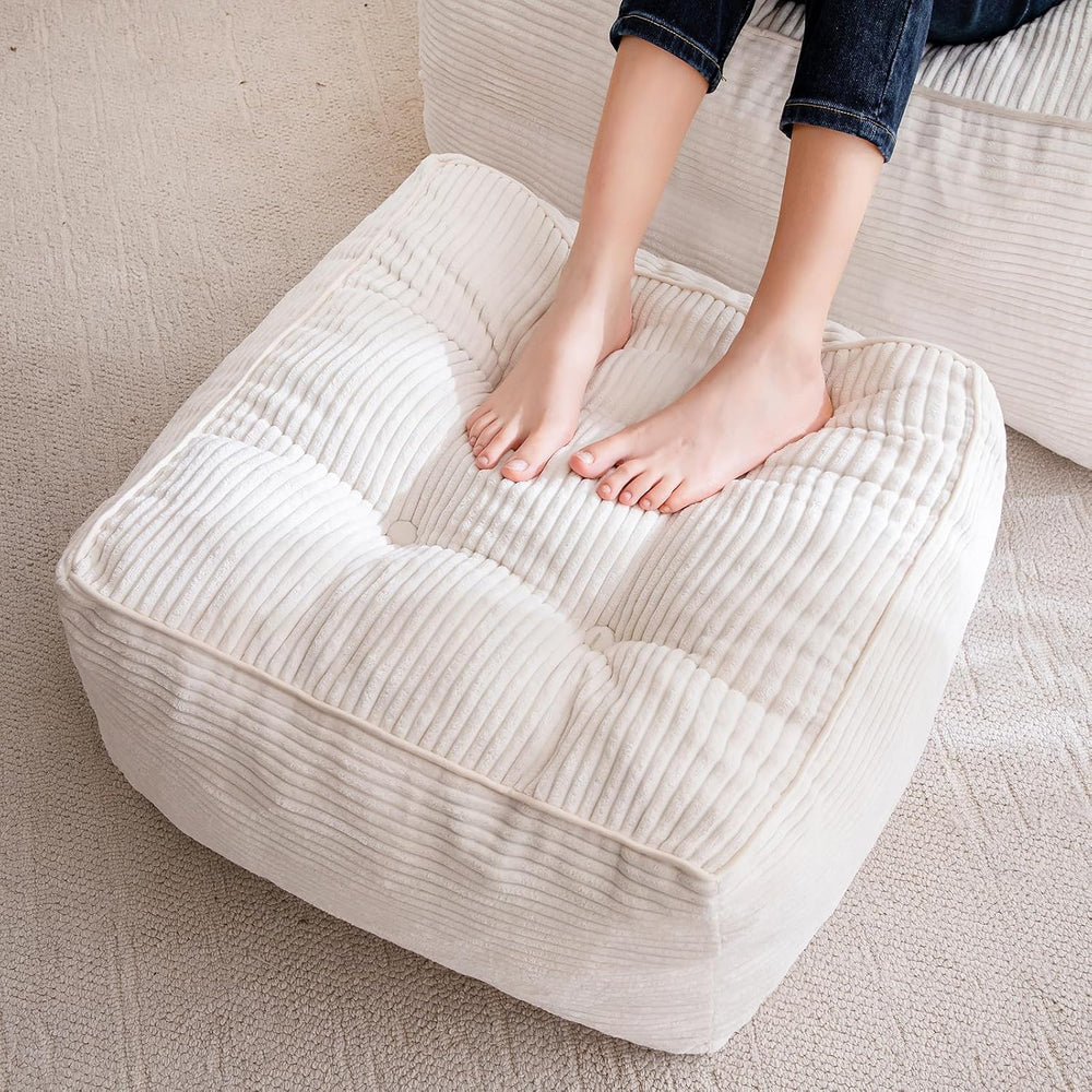 HIGOGOGO Square Stuffed Pouf Ottoman, Corduroy Poufs with Foam Chunk Filling,...