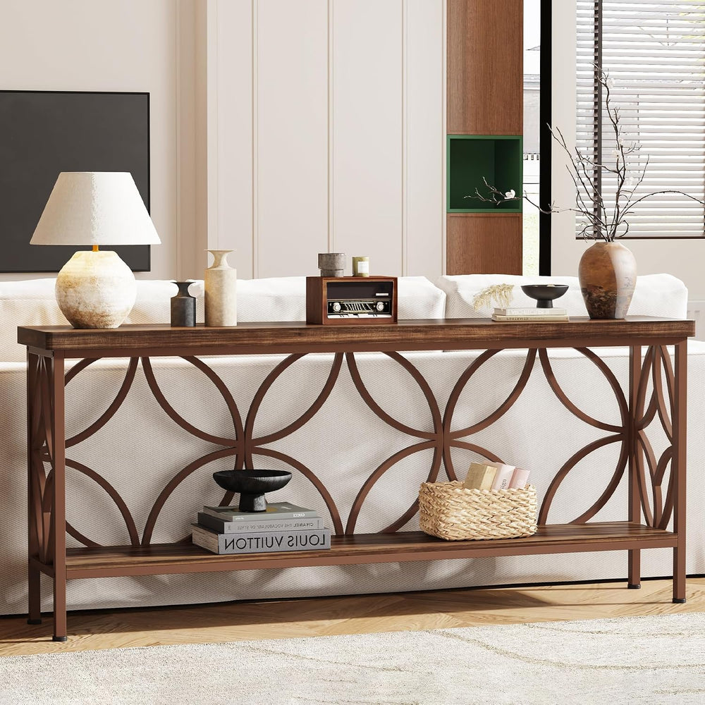 Tribesigns 70.9-Inch Narrow Sofa Table, 2-Tier Industrial Console Table Behin...