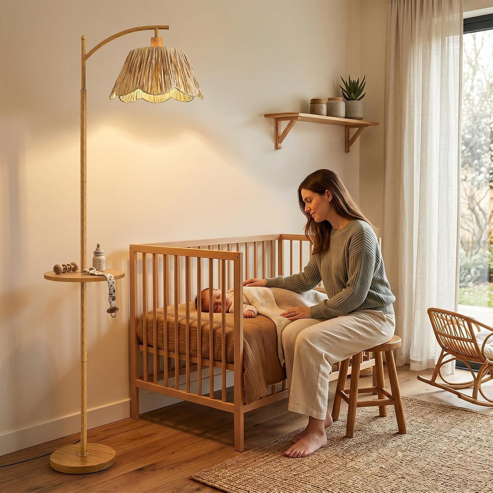 Oneach 63.5" Floor Lamp with Table for Living Room, Boho Rattan Standing...