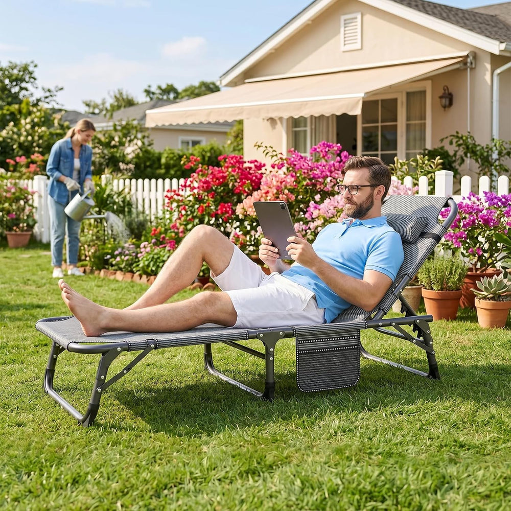ABORON Patio Lounge Chair, Folding Adjustable Chaise Chair, Max 450LB Load