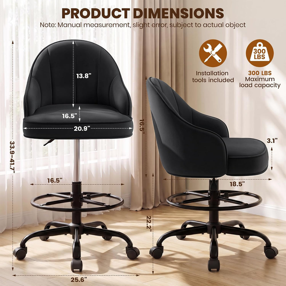 Drafting Tall Office Chair for Standing Desk, Velvet & Back Support