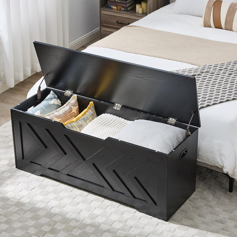 47.2” Storage Bench,Extra Large Wooden Storage Chest with 2 Safety Hinges,ent...