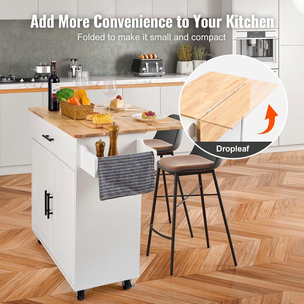 VEVOR Kitchen Island Cart with Solid Wood Top, 35.4" Width Mobile Carts ...